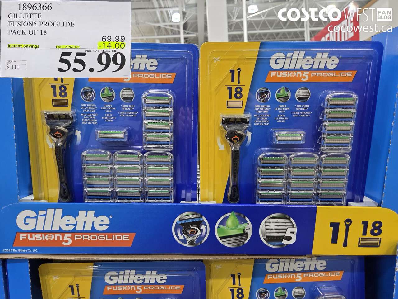 1896366 GILLETTE FUSIONS PROGLIDE PACK OF 18 ($14.00 INSTANT SAVINGS EXPIRES ON 2026-03-15) $55.99