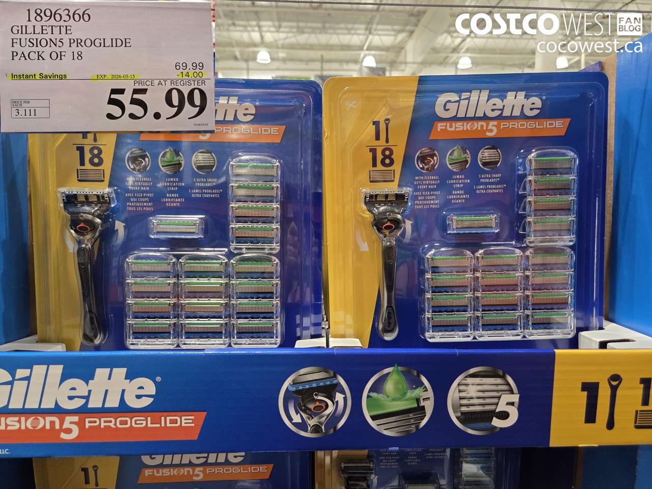 1896366 GILLETTE FUSIONS PROGLIDE PACK OF 18 ($14.00 INSTANT SAVINGS EXPIRES ON 2026-03-15) $55.99