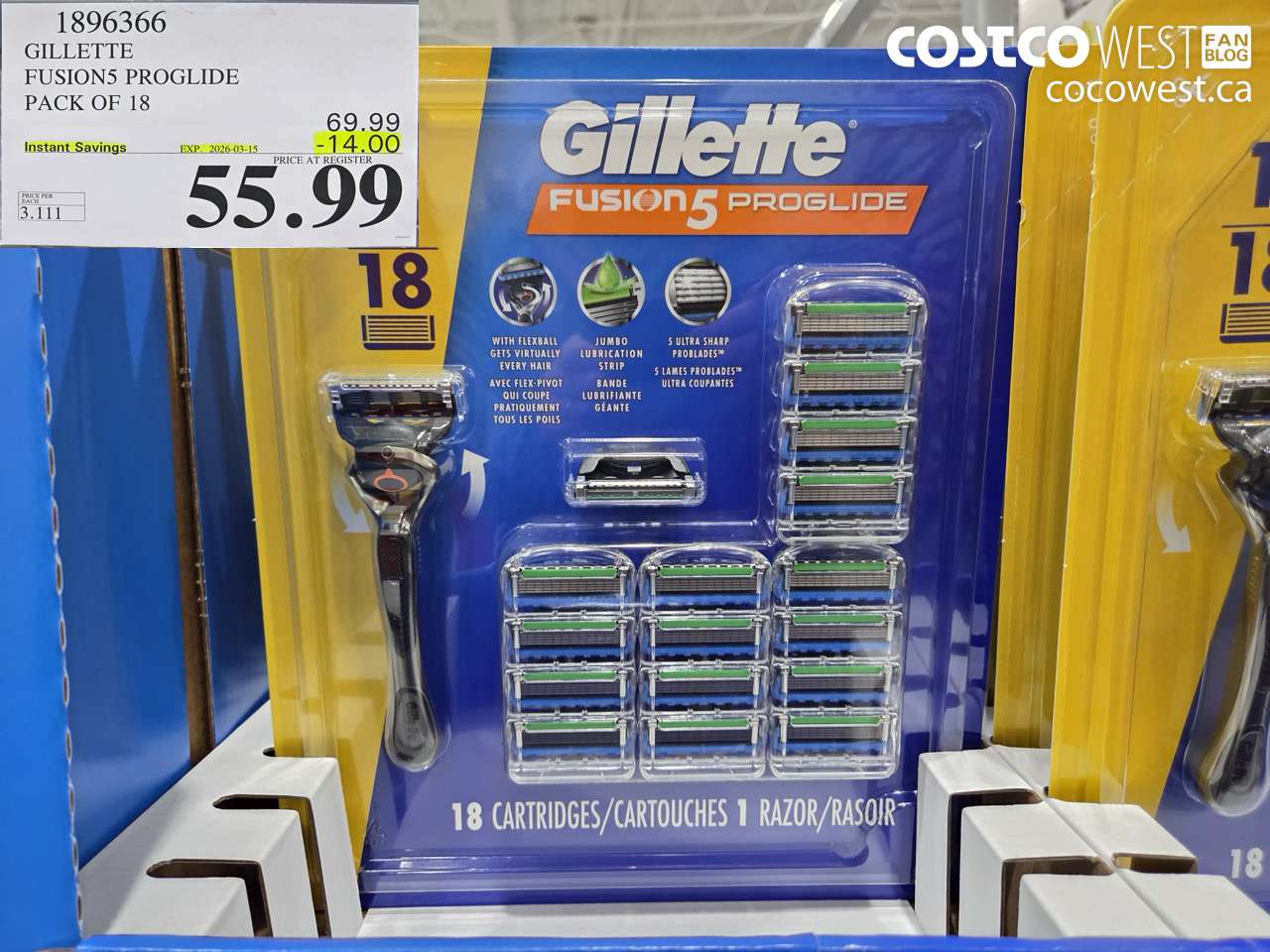 1896366 GILLETTE FUSIONS PROGLIDE PACK OF 18 ($14.00 INSTANT SAVINGS EXPIRES ON 2026-03-15) $55.99