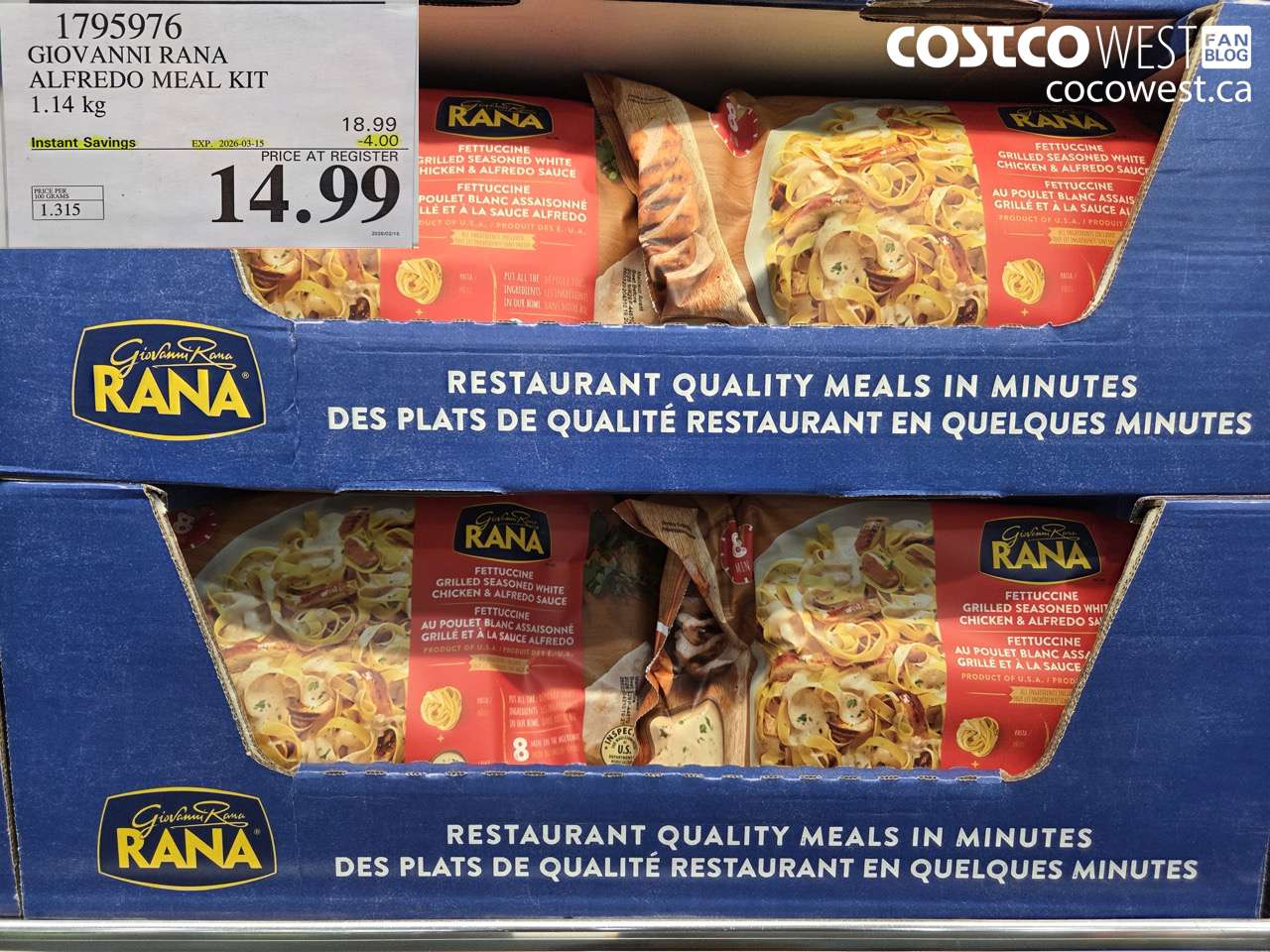 1795976 GIOVANNI RANA ALFREDO MEAL KIT 1.14KG ($4.00 INSTANT SAVINGS EXPIRES ON 2026-03-15) $14.99