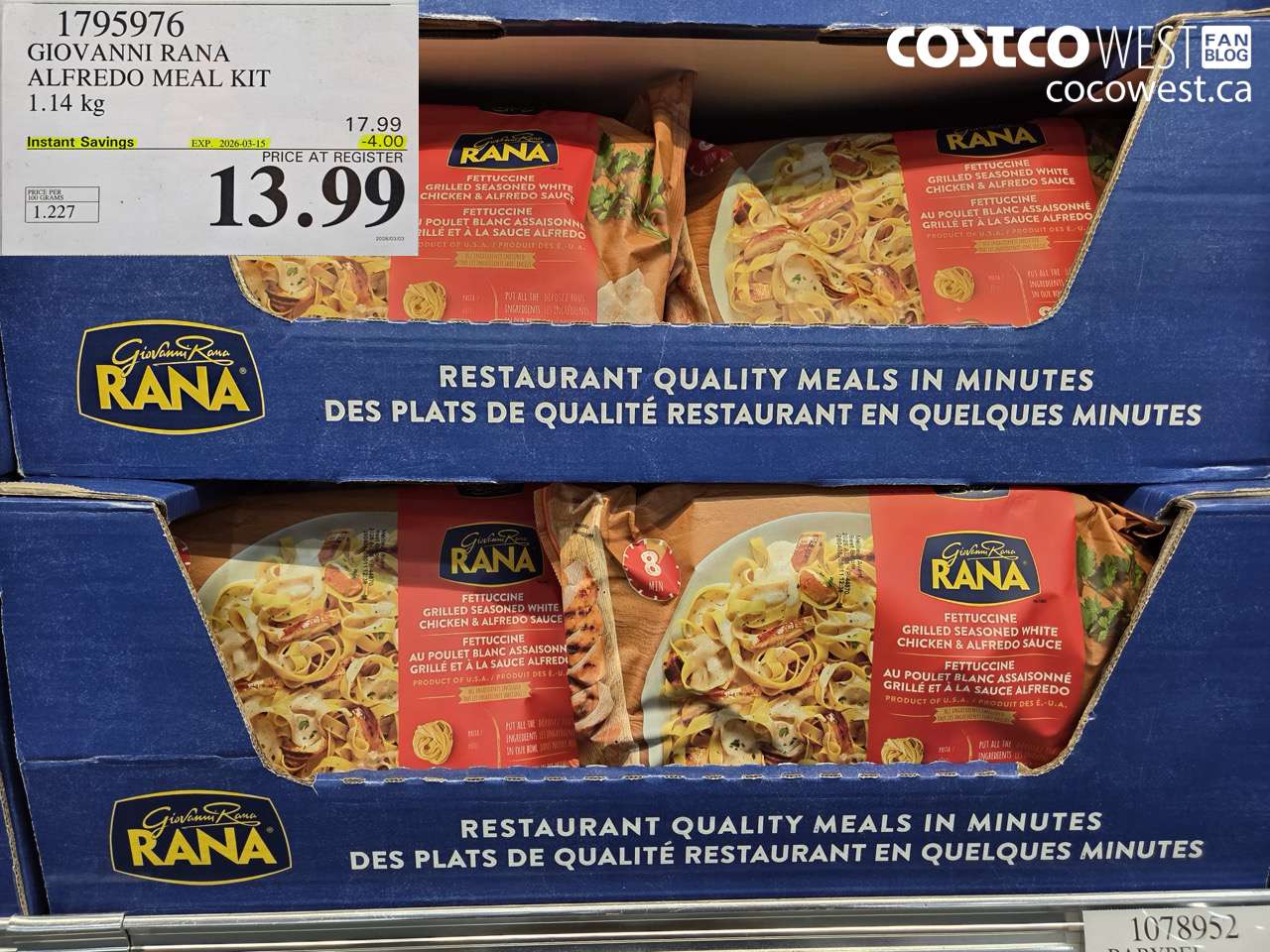 1795976 GIOVANNI RANA ALFREDO MEAL KIT 1.14 KG ($4.00 INSTANT SAVINGS EXPIRES ON 2026-03-15) $13.99