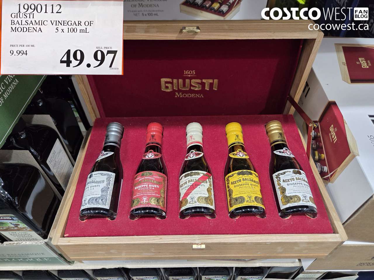 1990112 GIUSTI BALSAMIC VINEGAR OF MODENA 5 X 100 ML $49.97