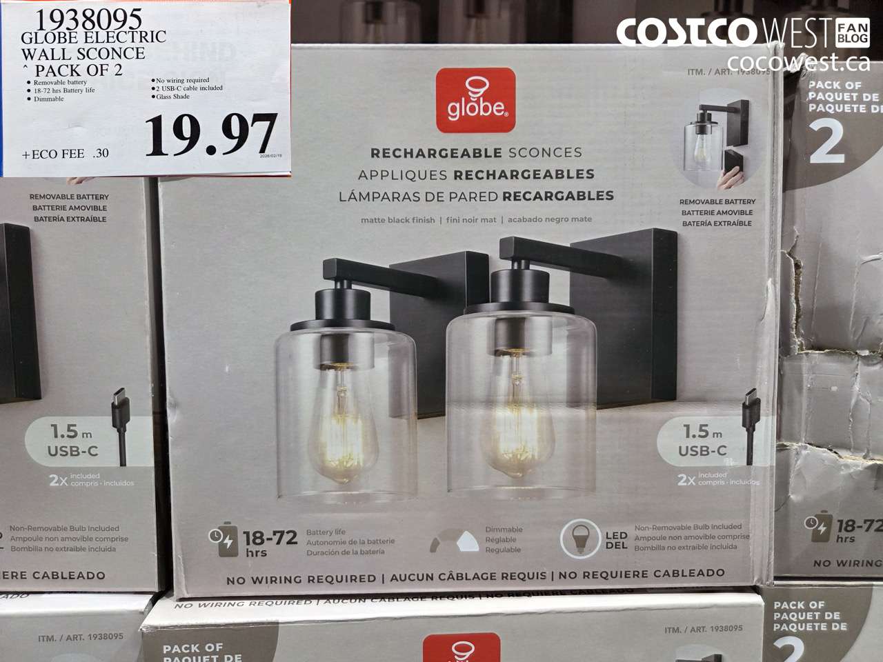 1938095 GLOBE ELECTRIC WALL SCONCE PACK OF 2 $19.97