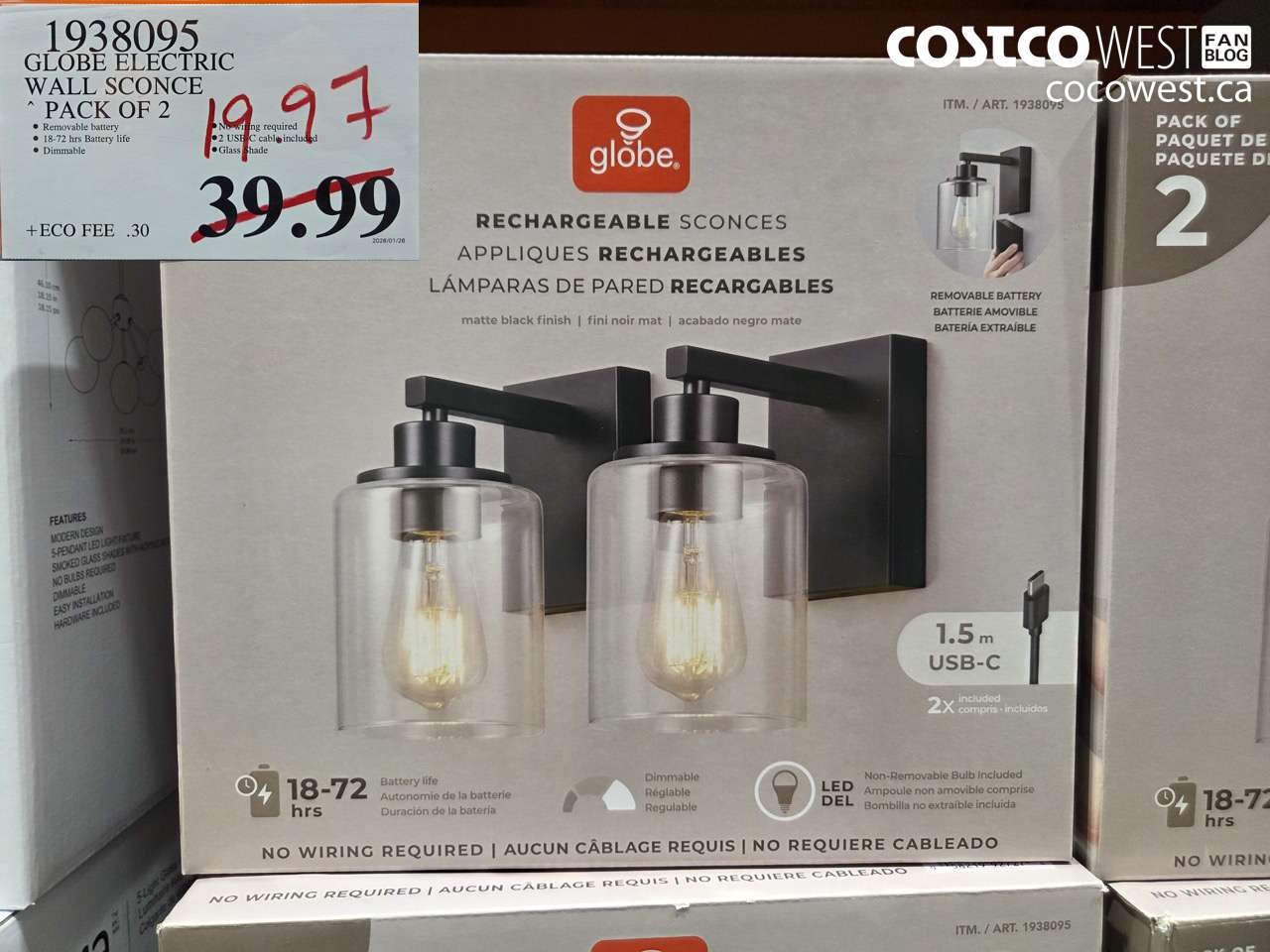 1938095 GLOBE ELECTRIC WALL SCONCE PACK OF 2 $19.97