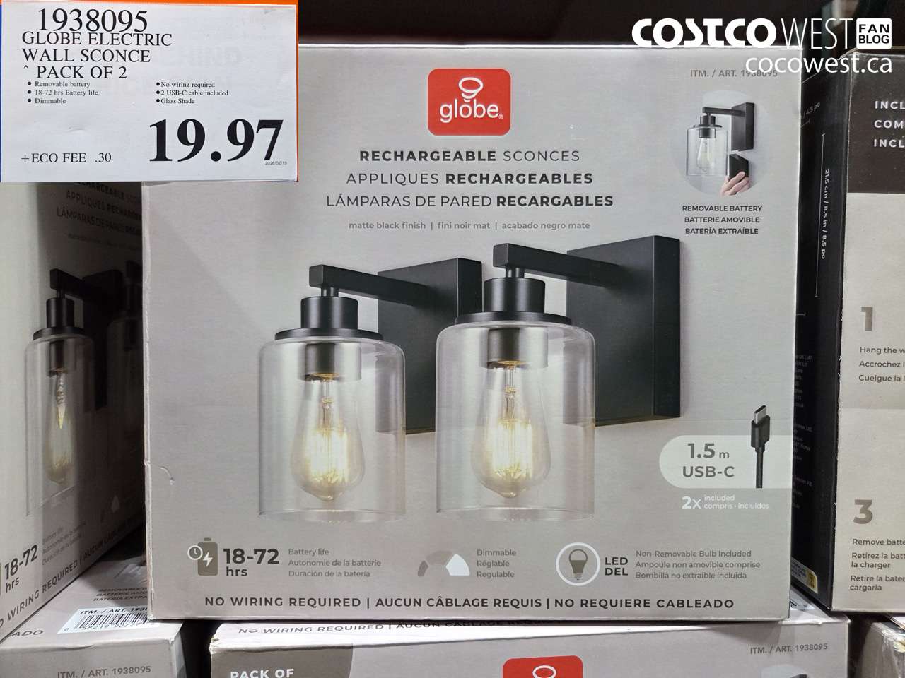 1938095 GLOBE ELECTRIC WALL SCONCE PACK OF 2 $19.97