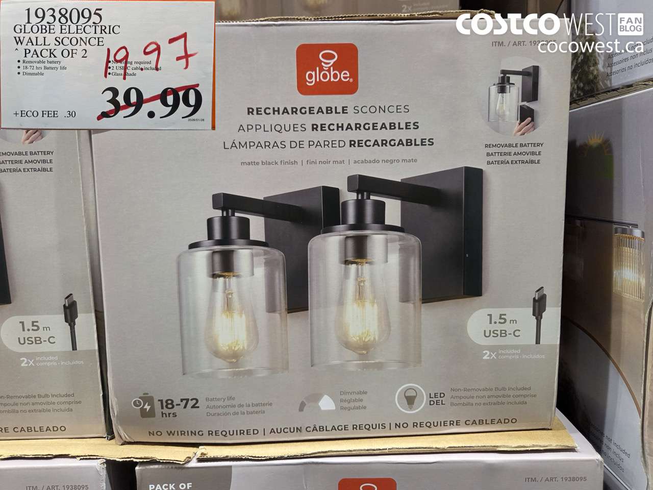 1938095 GLOBE ELECTRIC WALL SCONCE PACK OF 2 $19.97