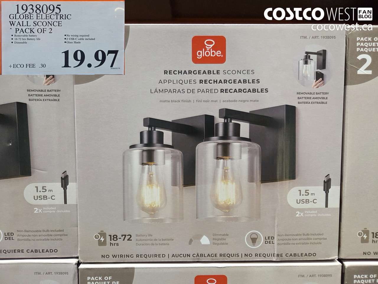 1938095 GLOBE ELECTRIC WALL SCONCE PACK OF 2 $19.97