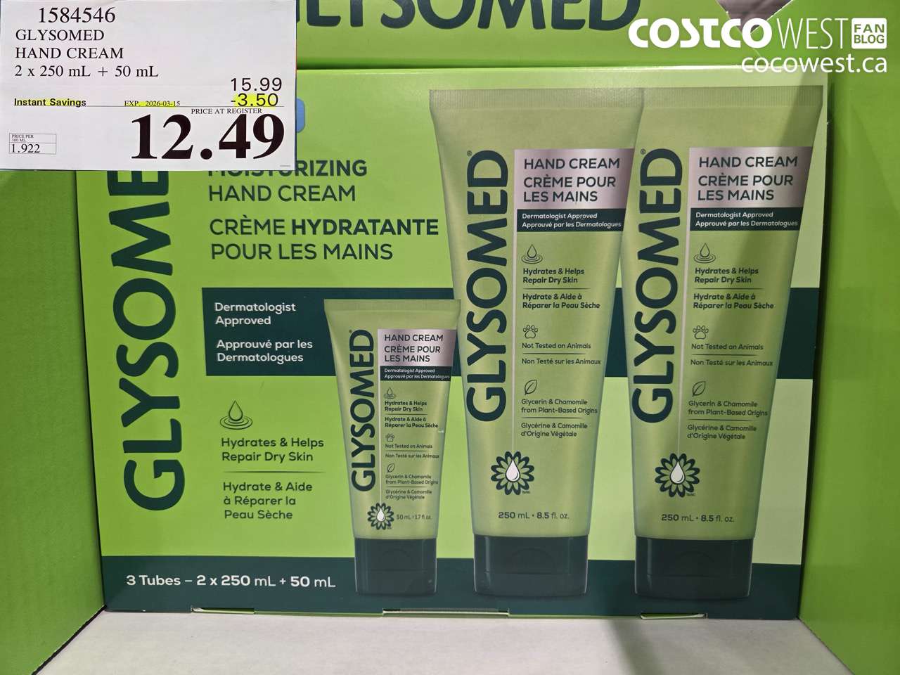 1584546 GLYSOMED HAND CREAM 2 X 250 ML + 50 ML ($3.50 INSTANT SAVINGS EXPIRES ON 2026-03-15) $12.49