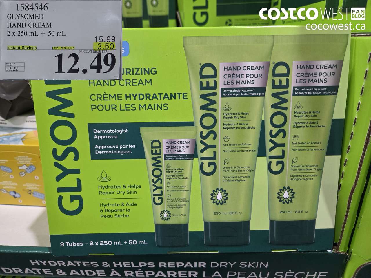 1584546 GLYSOMED HAND CREAM 2 X 250 ML + 50 ML ($3.50 INSTANT SAVINGS EXPIRES ON 2026-03-15) $12.49