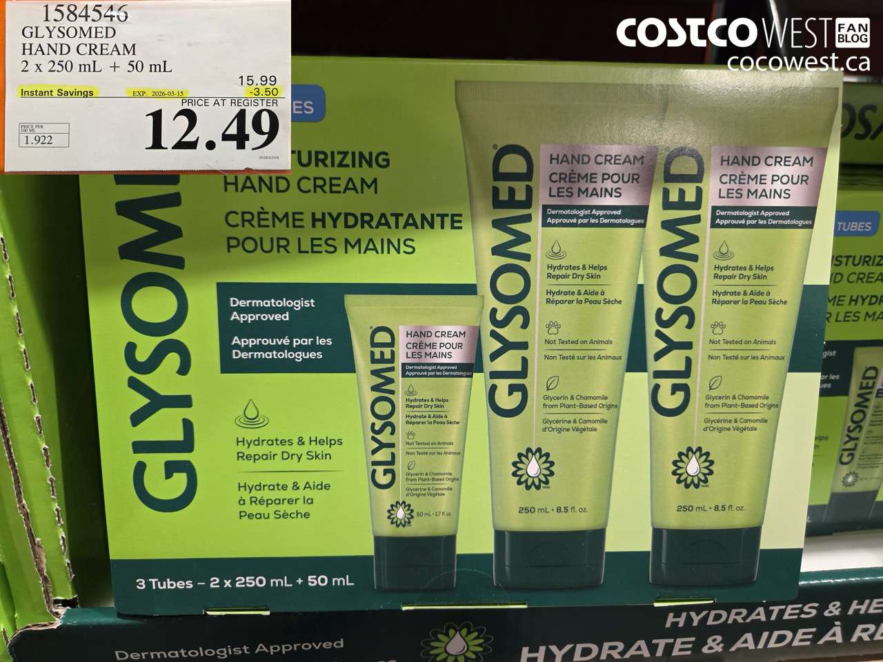 1584546 GLYSOMED HAND CREAM 2 X 250 ML + 50 ML ($3.50 INSTANT SAVINGS EXPIRES ON 2026-03-15) $12.49