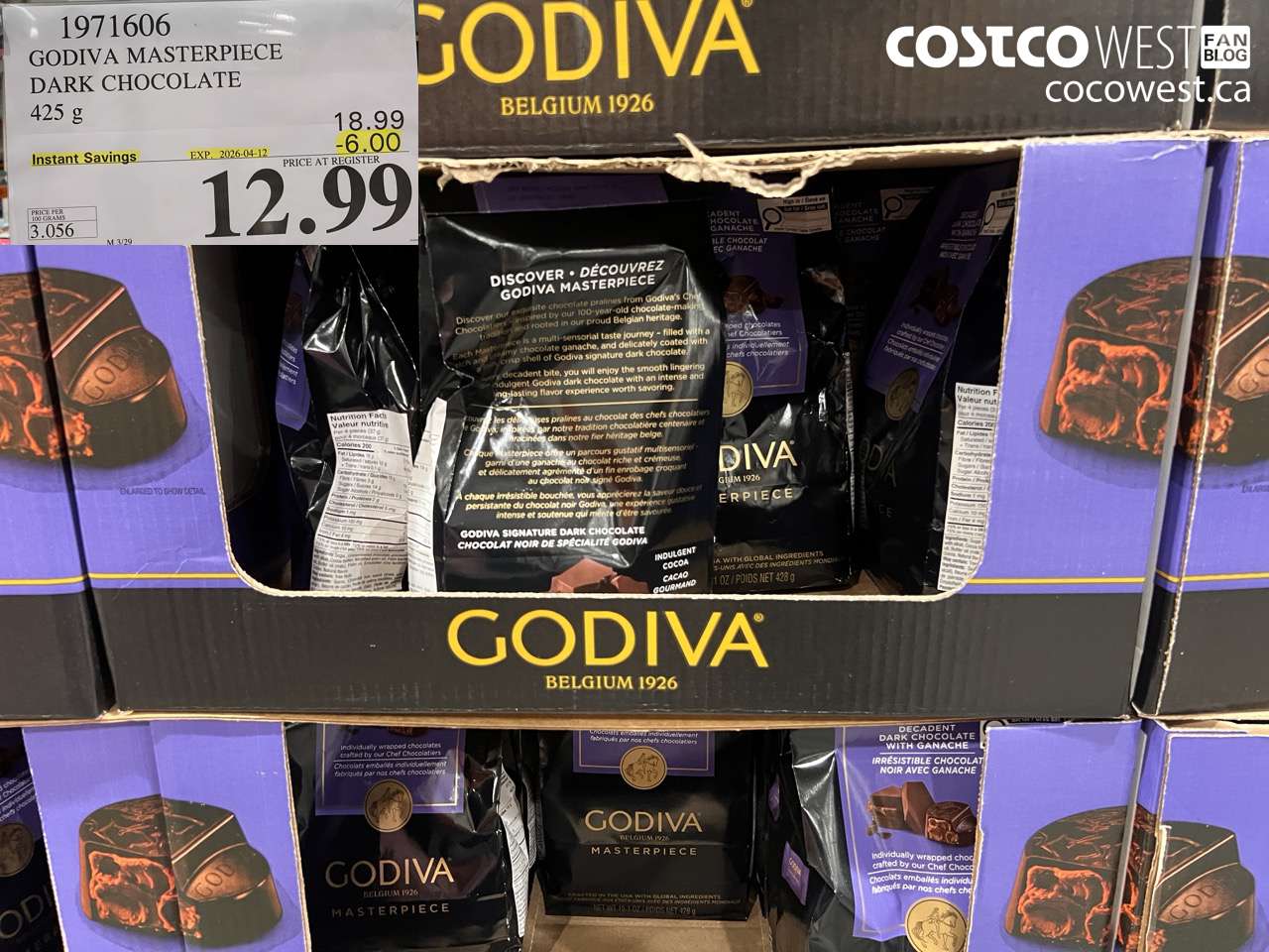 1971606 GODIVA MASTERPIECE DARK CHOCOLATE 425G ($6.00 INSTANT SAVINGS EXPIRES ON 2026-04-12) $12.99