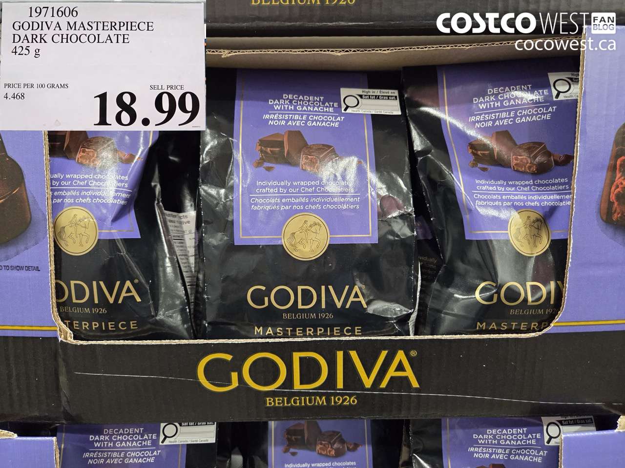 1971606 GODIVA MASTERPIECE DARK CHOCOLATE 425 G $18.99