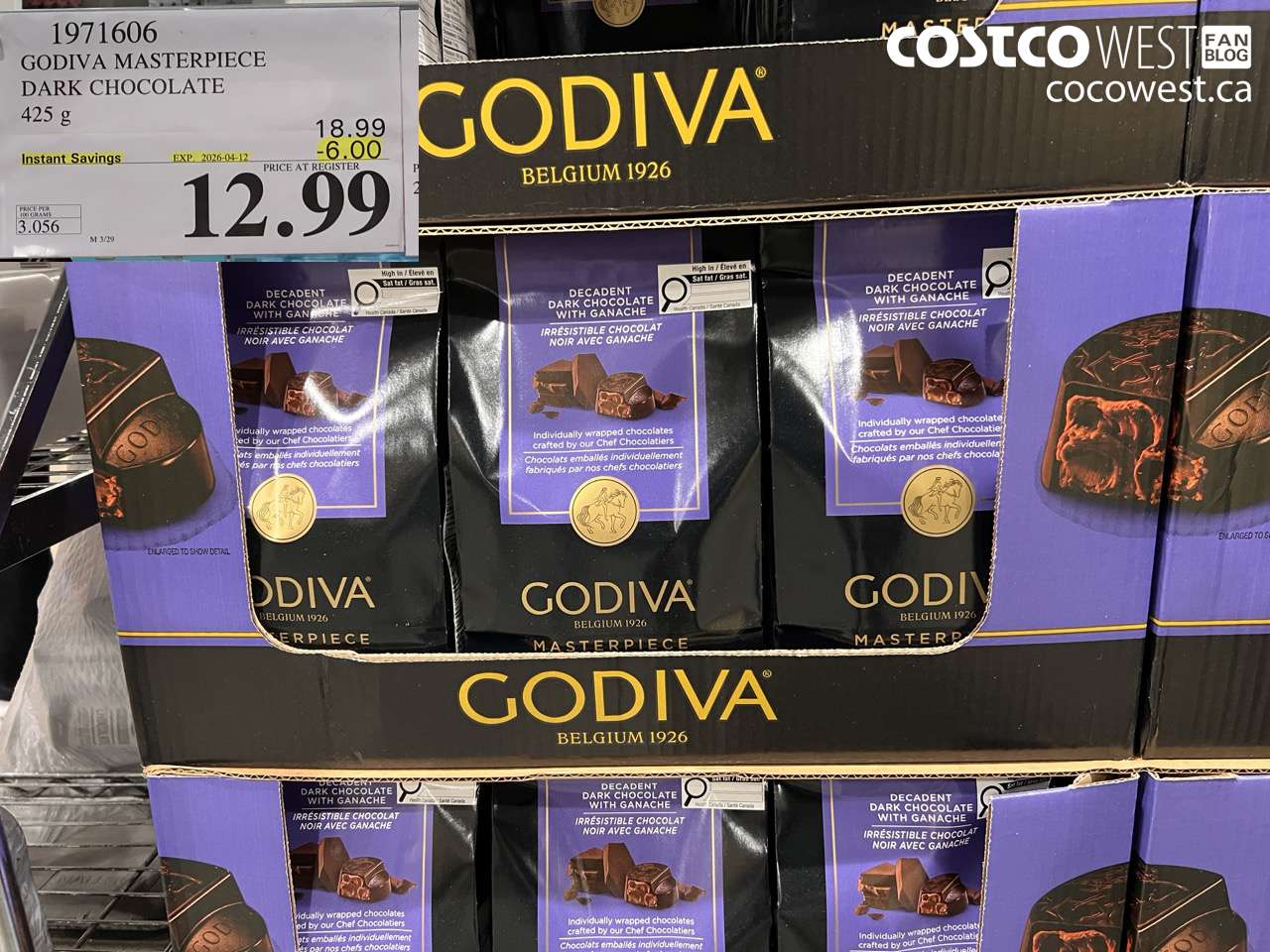 1971606 GODIVA MASTERPIECE DARK CHOCOLATE 425 G ($6.00 INSTANT SAVINGS EXPIRES ON 2026-04-12) $12.99