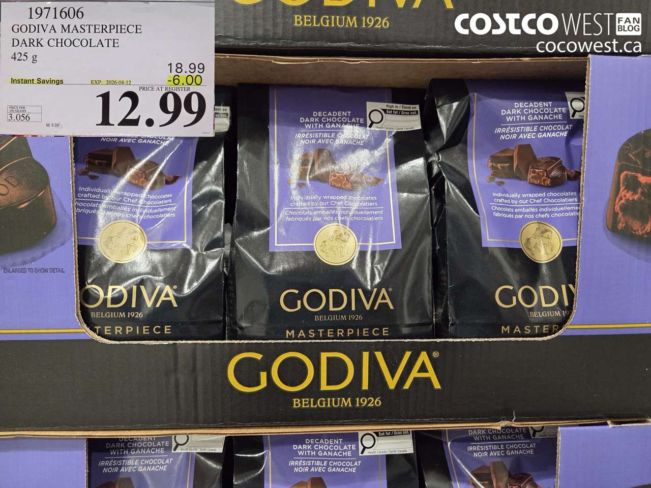 1971606 GODIVA MASTERPIECE DARK CHOCOLATE 425 G ($6.00 INSTANT SAVINGS EXPIRES ON 2026-04-12) $12.99