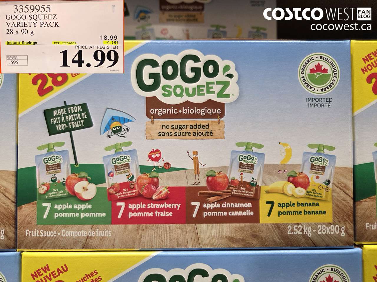 3359955 GOGO SQUEEZ VARIETY PACK 28 X 90 G ($4.00 INSTANT SAVINGS EXPIRES ON 2026-03-29) $14.99