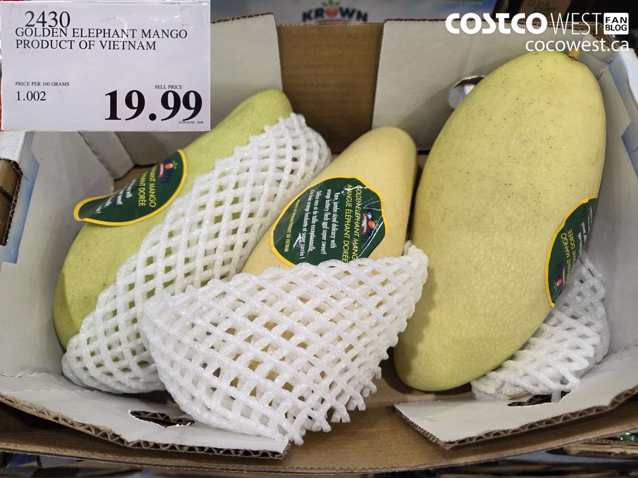 2430 GOLDEN ELEPHANT MANGO PRODUCT OF VIETNAM $19.99