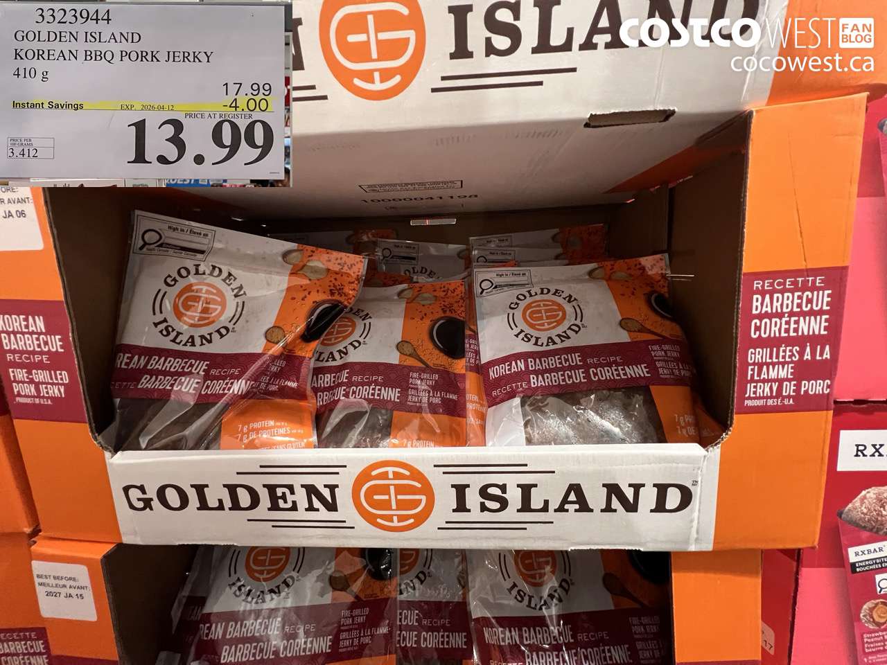 3323944 GOLDEN ISLAND KOREAN BBQ PORK JERKY 410 G ($4.00 INSTANT SAVINGS EXPIRES ON 2026-04-12) $13.99