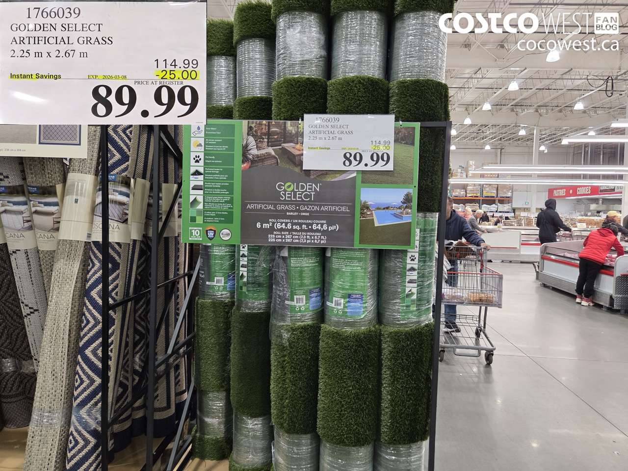 1766039 GOLDEN SELECT ARTIFICIAL GRASS 2.25 M X 2.67 M ($25.00 INSTANT SAVINGS EXPIRES ON 2026-03-08) $89.99