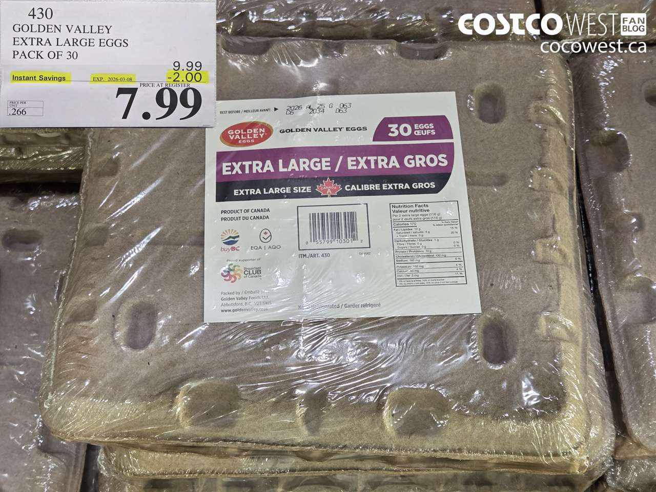 430 GOLDEN VALLEY EXTRA LARGE EGGS PACK OF 30 ($2.00 INSTANT SAVINGS EXPIRES ON 2026-03-08) $7.99