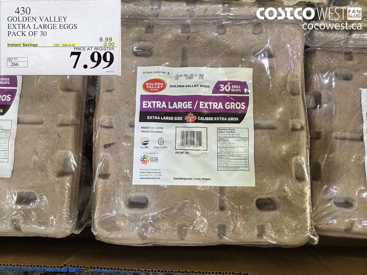 430 GOLDEN VALLEY EXTRA LARGE EGGS PACK OF 30 ($2.00 INSTANT SAVINGS EXPIRES ON 2026-03-29) $7.99