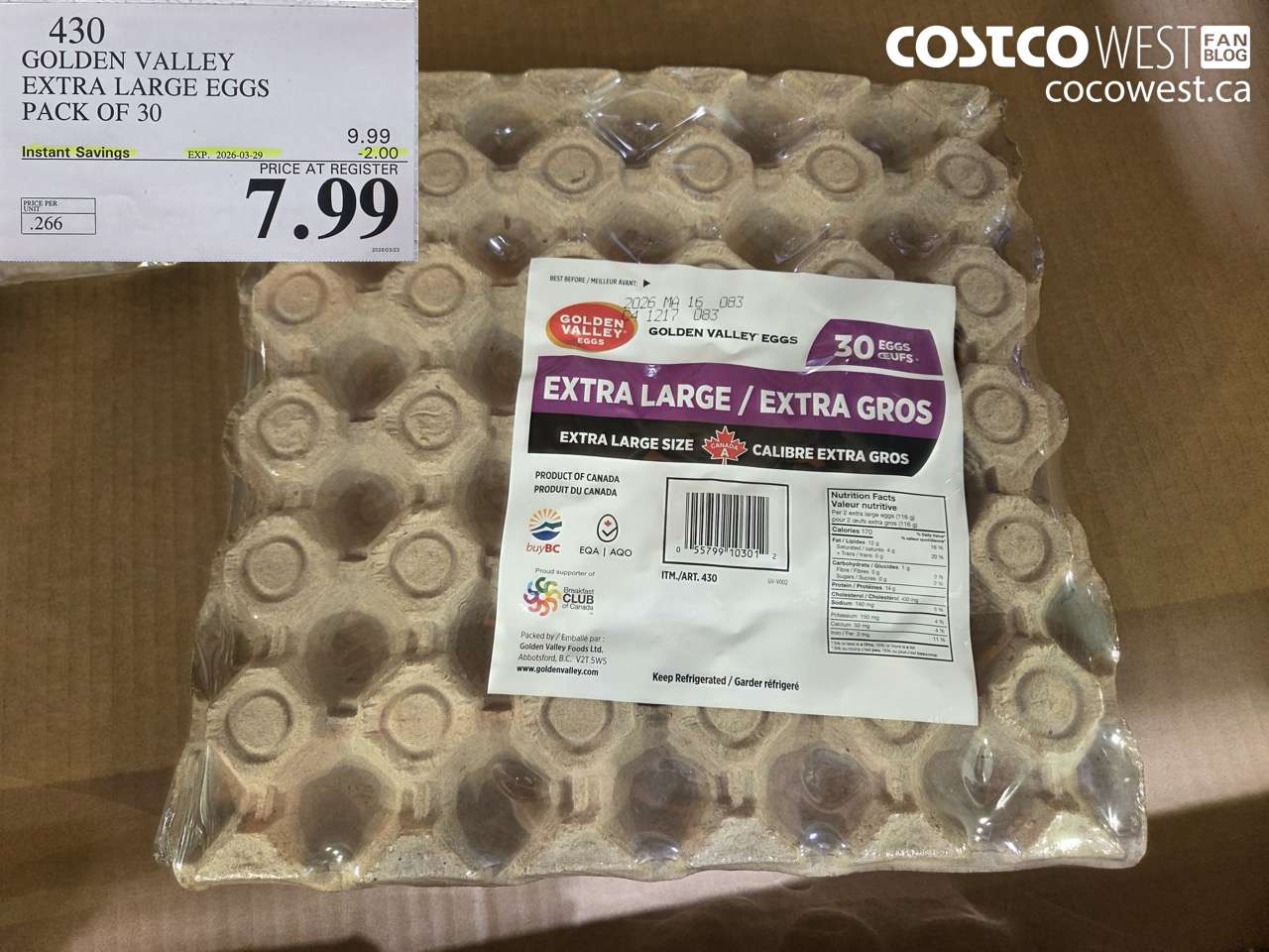 430 GOLDEN VALLEY EXTRA LARGE EGGS PACK OF 30 ($2.00 INSTANT SAVINGS EXPIRES ON 2026-03-29) $7.99