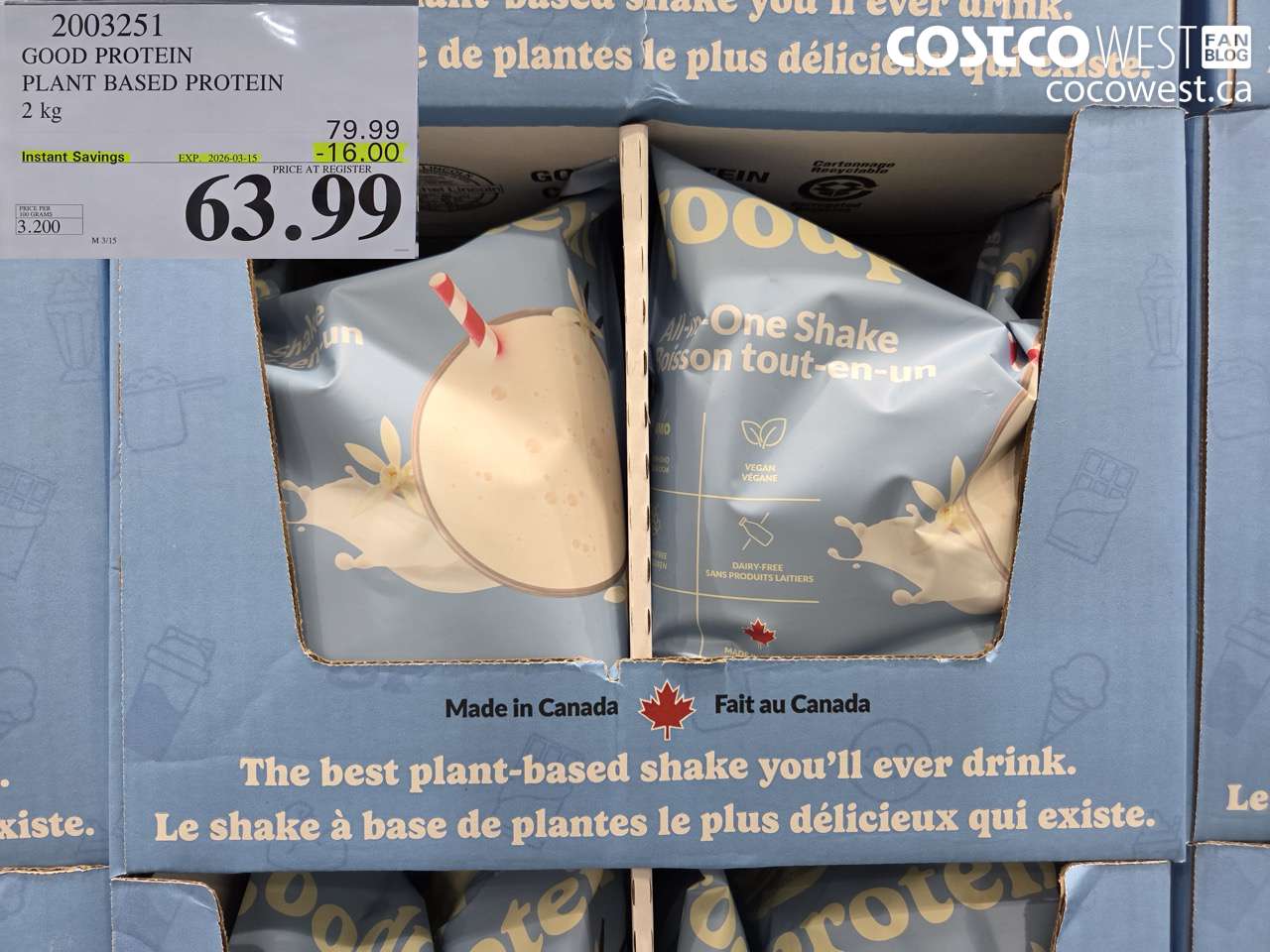 2003251 GOOD PROTEIN PLANT BASED PROTEIN 2KG ($16.00 INSTANT SAVINGS EXPIRES ON 2026-03-15) $63.99