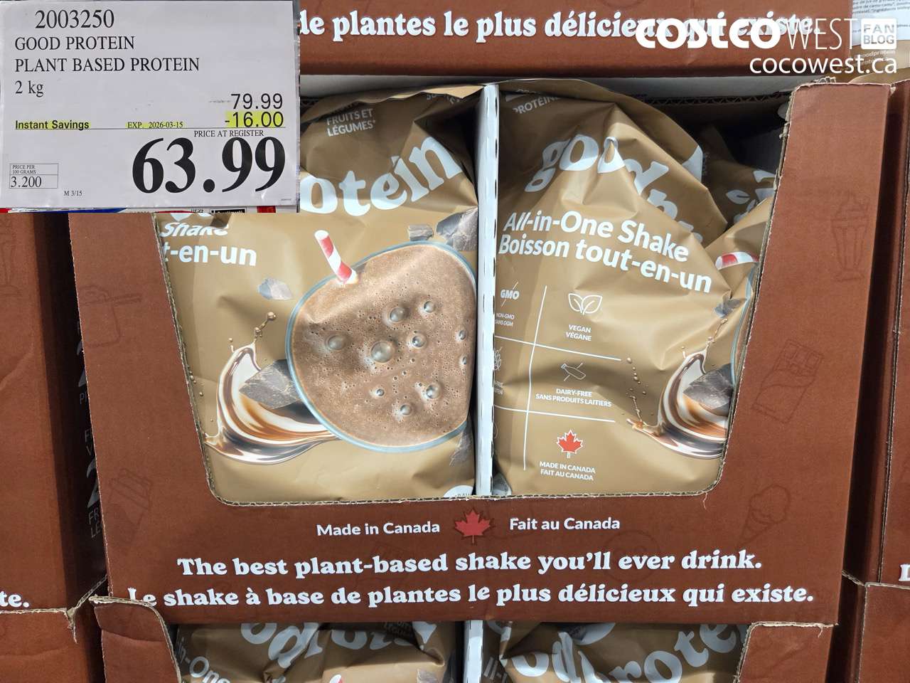 2003250 GOOD PROTEIN PLANT BASED PROTEIN 2KG ($16.00 INSTANT SAVINGS EXPIRES ON 2026-03-15) $63.99