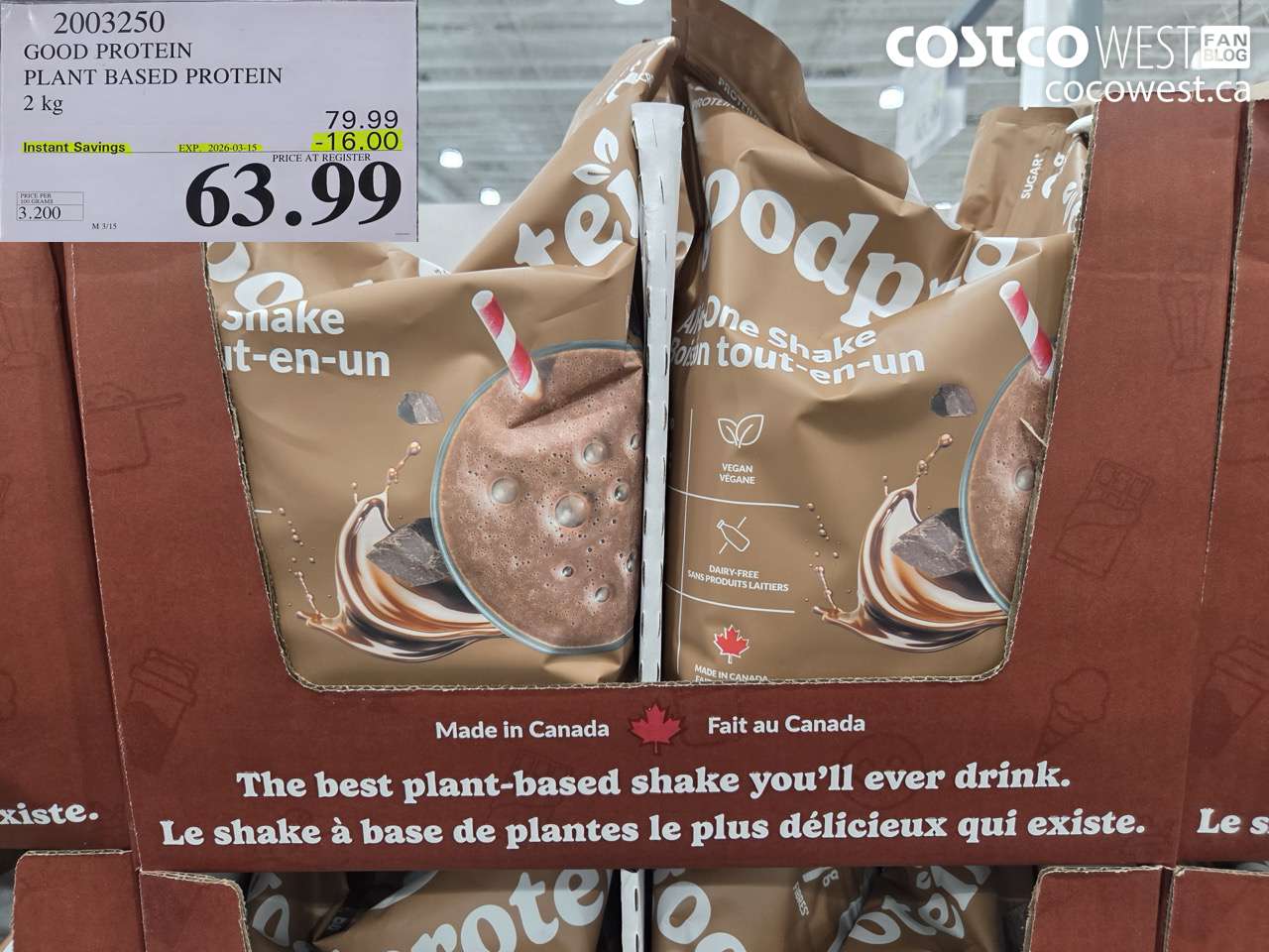 2003250 GOOD PROTEIN PLANT BASED PROTEIN 2 KG ($16.00 INSTANT SAVINGS EXPIRES ON 2026-03-15) $63.99