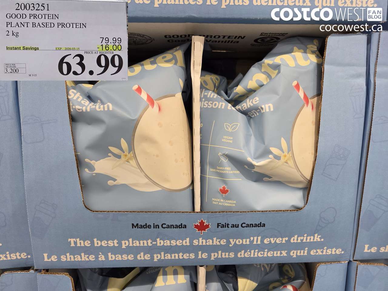 2003251 GOOD PROTEIN PLANT BASED PROTEIN 2 KG ($16.00 INSTANT SAVINGS EXPIRES ON 2026-03-15) $63.99