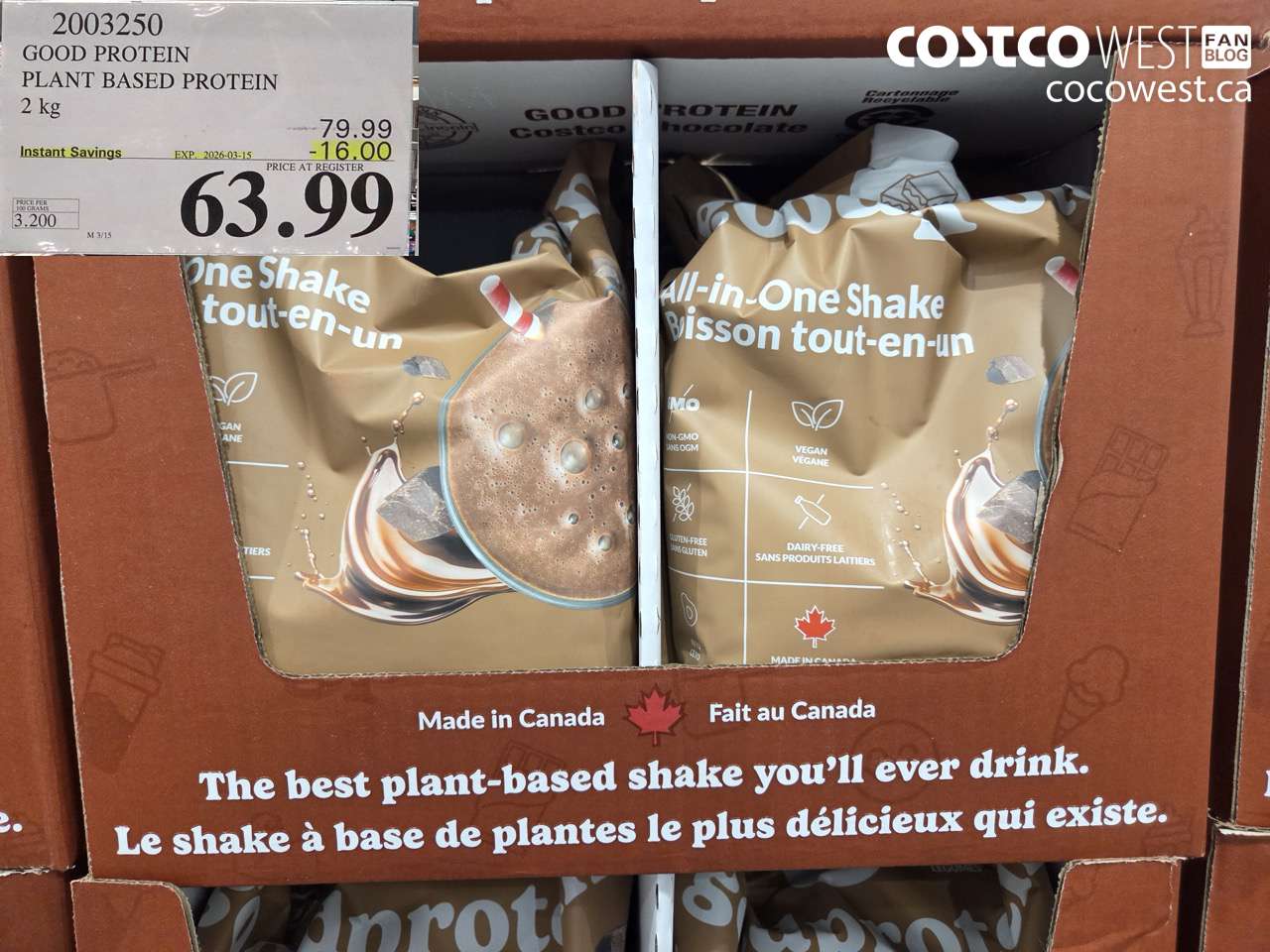 2003250 GOOD PROTEIN PLANT BASED PROTEIN 2 KG ($16.00 INSTANT SAVINGS EXPIRES ON 2026-03-15) $63.99