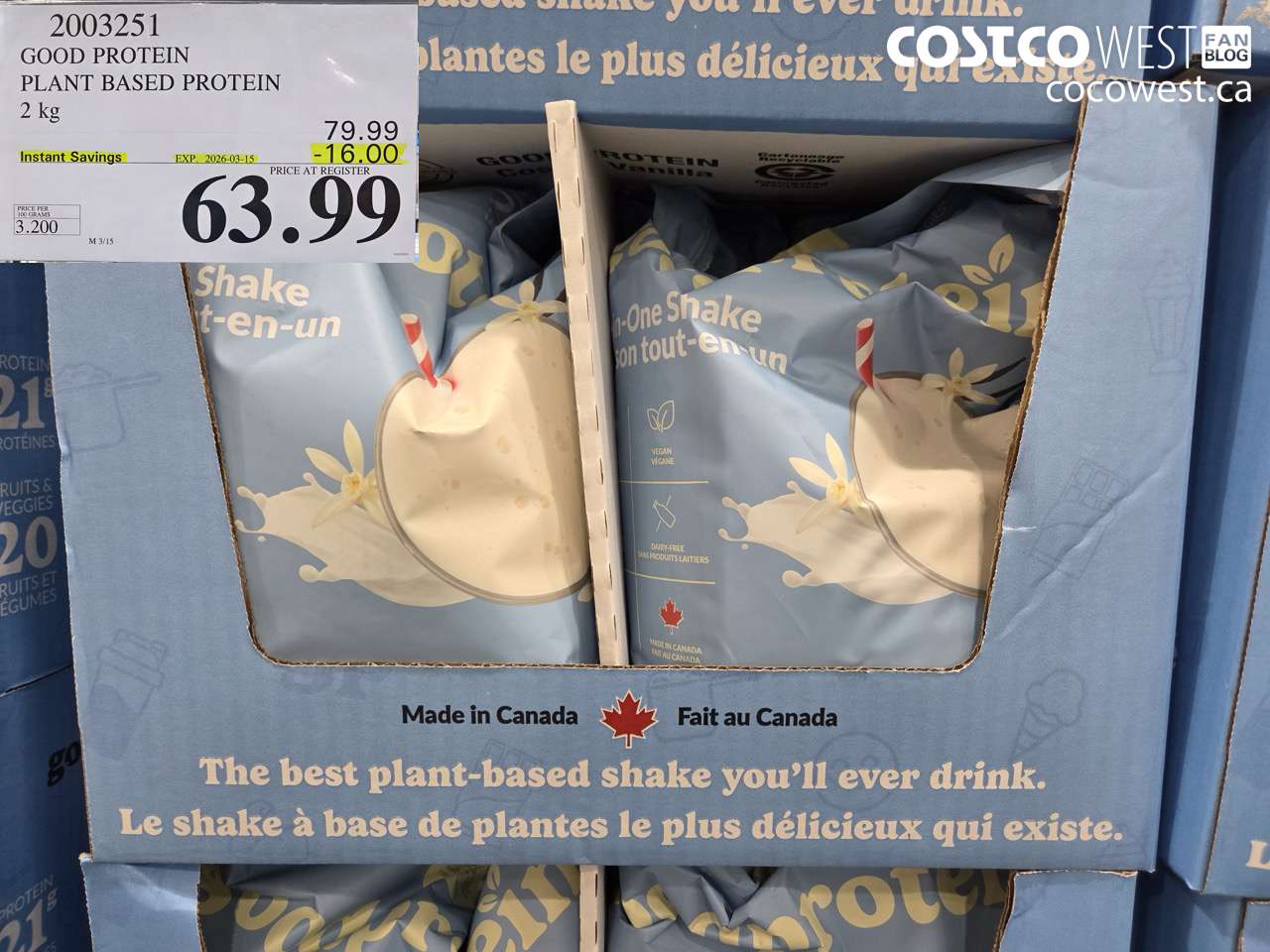 2003251 GOOD PROTEIN PLANT BASED PROTEIN 2 KG ($16.00 INSTANT SAVINGS EXPIRES ON 2026-03-15) $63.99