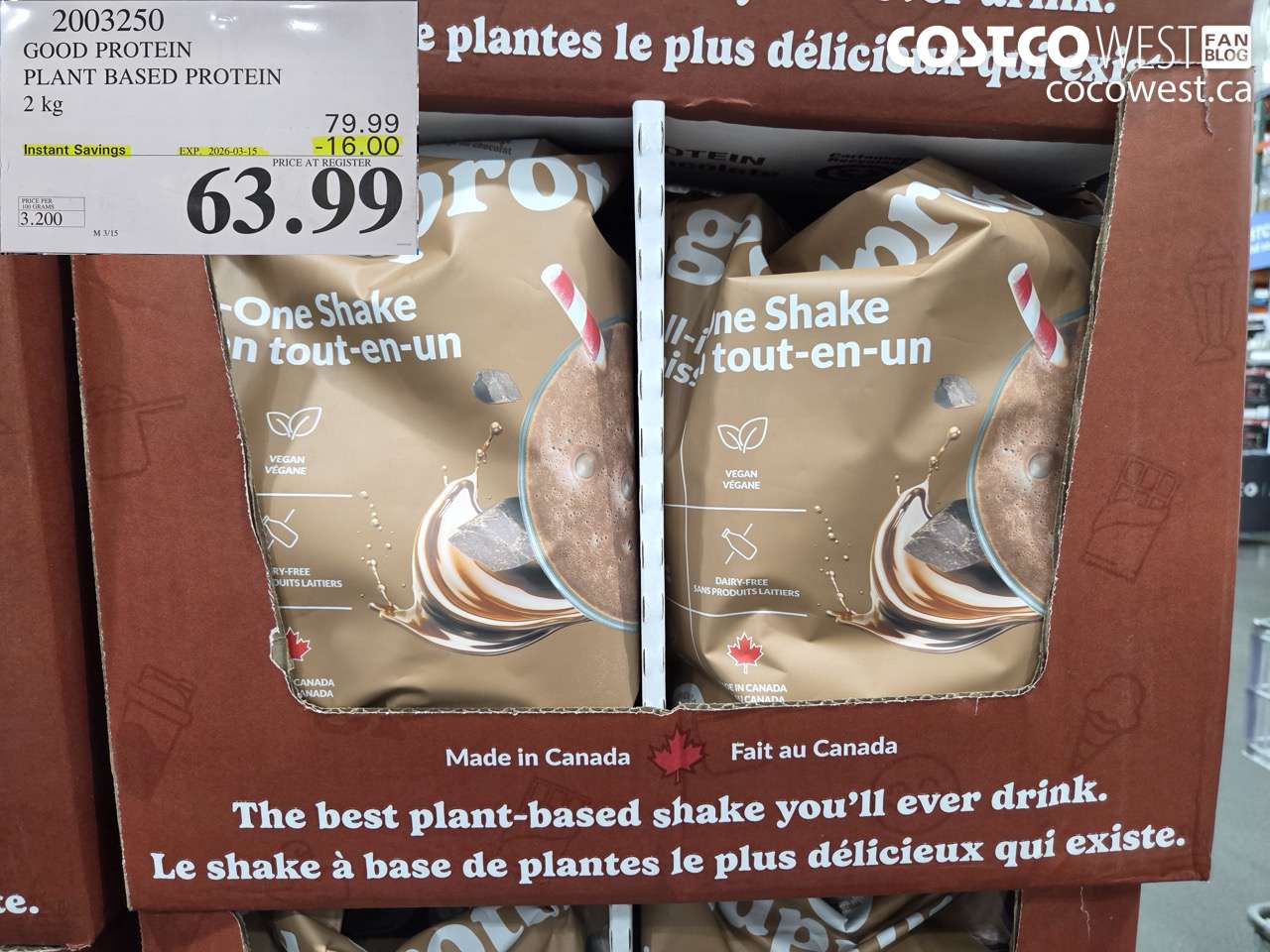 2003250 GOOD PROTEIN PLANT BASED PROTEIN 2 KG ($16.00 INSTANT SAVINGS EXPIRES ON 2026-03-15) $63.99