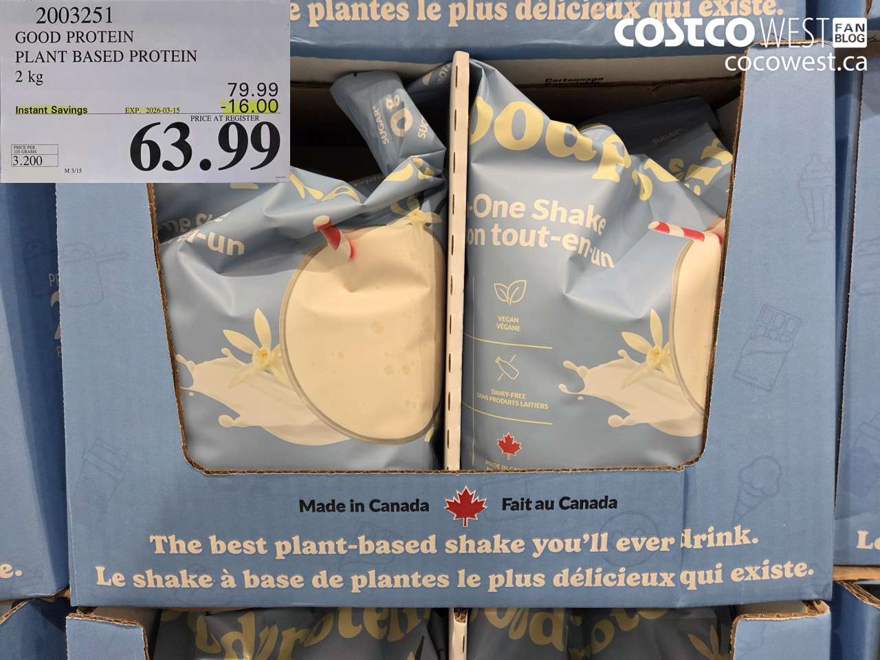 2003251 GOOD PROTEIN PLANT BASED PROTEIN 2 KG ($16.00 INSTANT SAVINGS EXPIRES ON 2026-03-15) $63.99