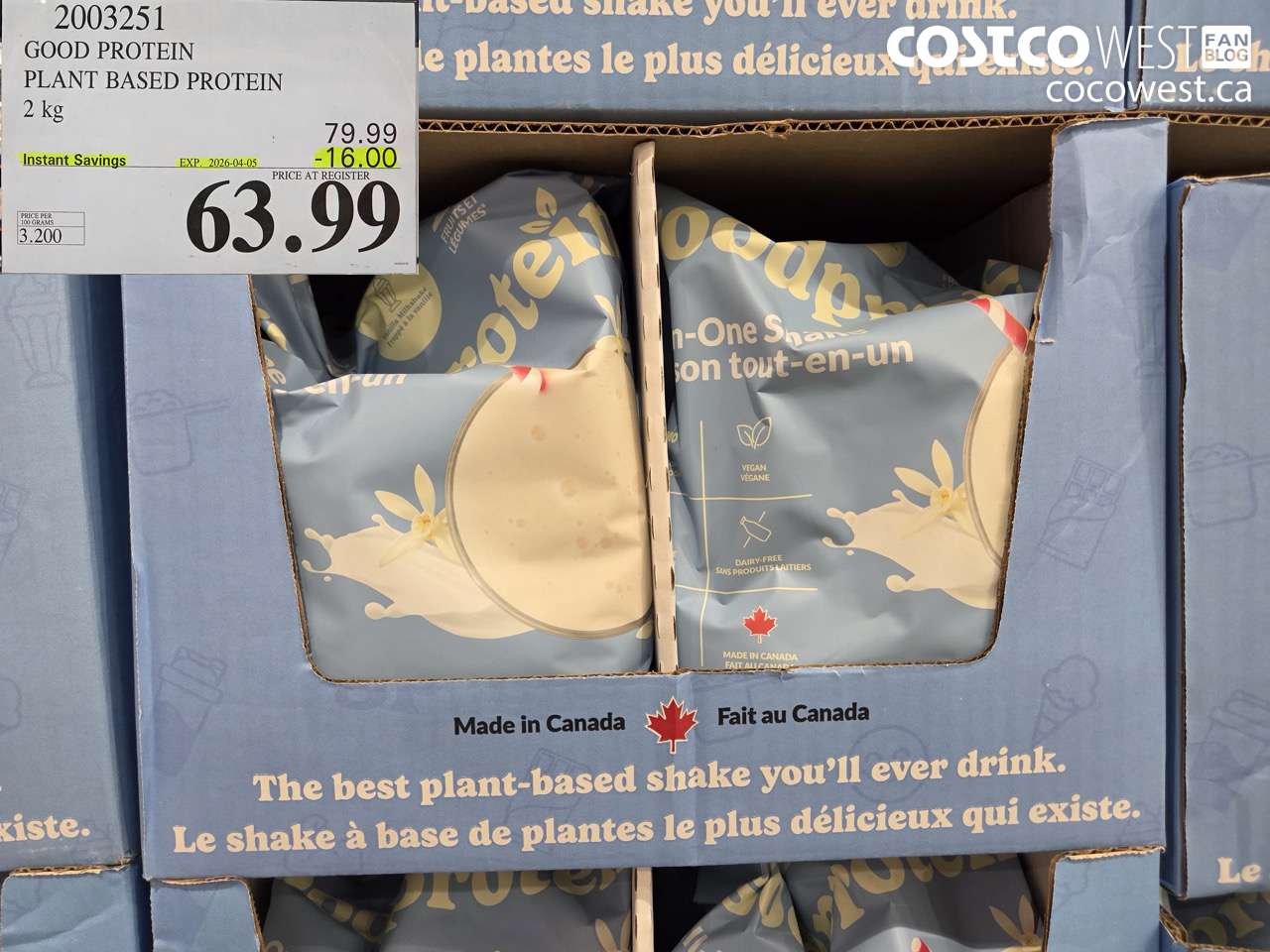 2003251 GOOD PROTEIN PLANT BASED PROTEIN 2 KG ($16.00 INSTANT SAVINGS EXPIRES ON 2026-04-05) $63.99