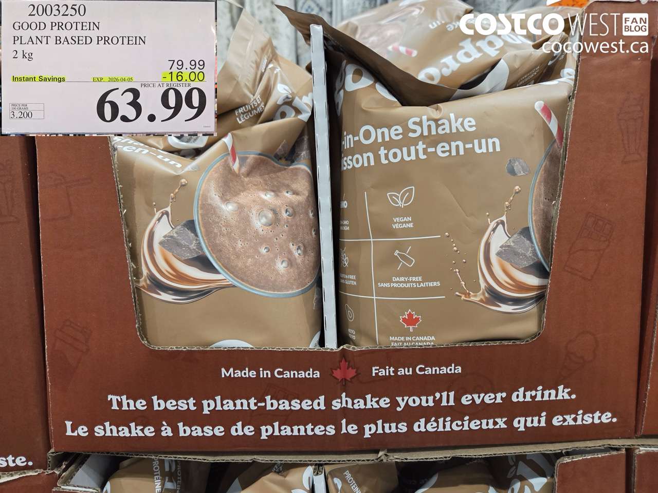 2003250 GOOD PROTEIN PLANT BASED PROTEIN 2 KG ($16.00 INSTANT SAVINGS EXPIRES ON 2026-04-05) $63.99