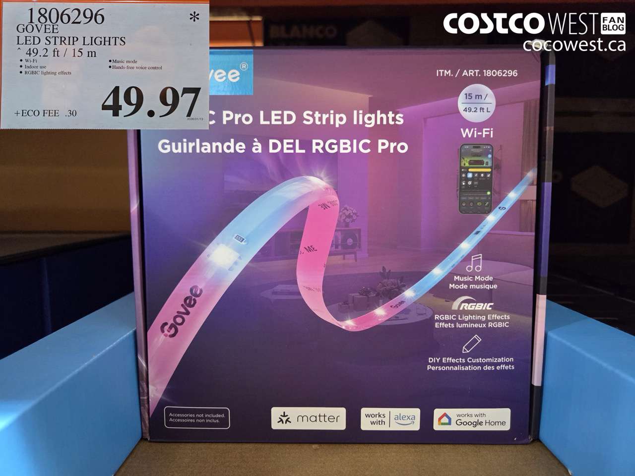 1806296 GOVEE LED STRIP LIGHTS 49.2FT/15M $49.97