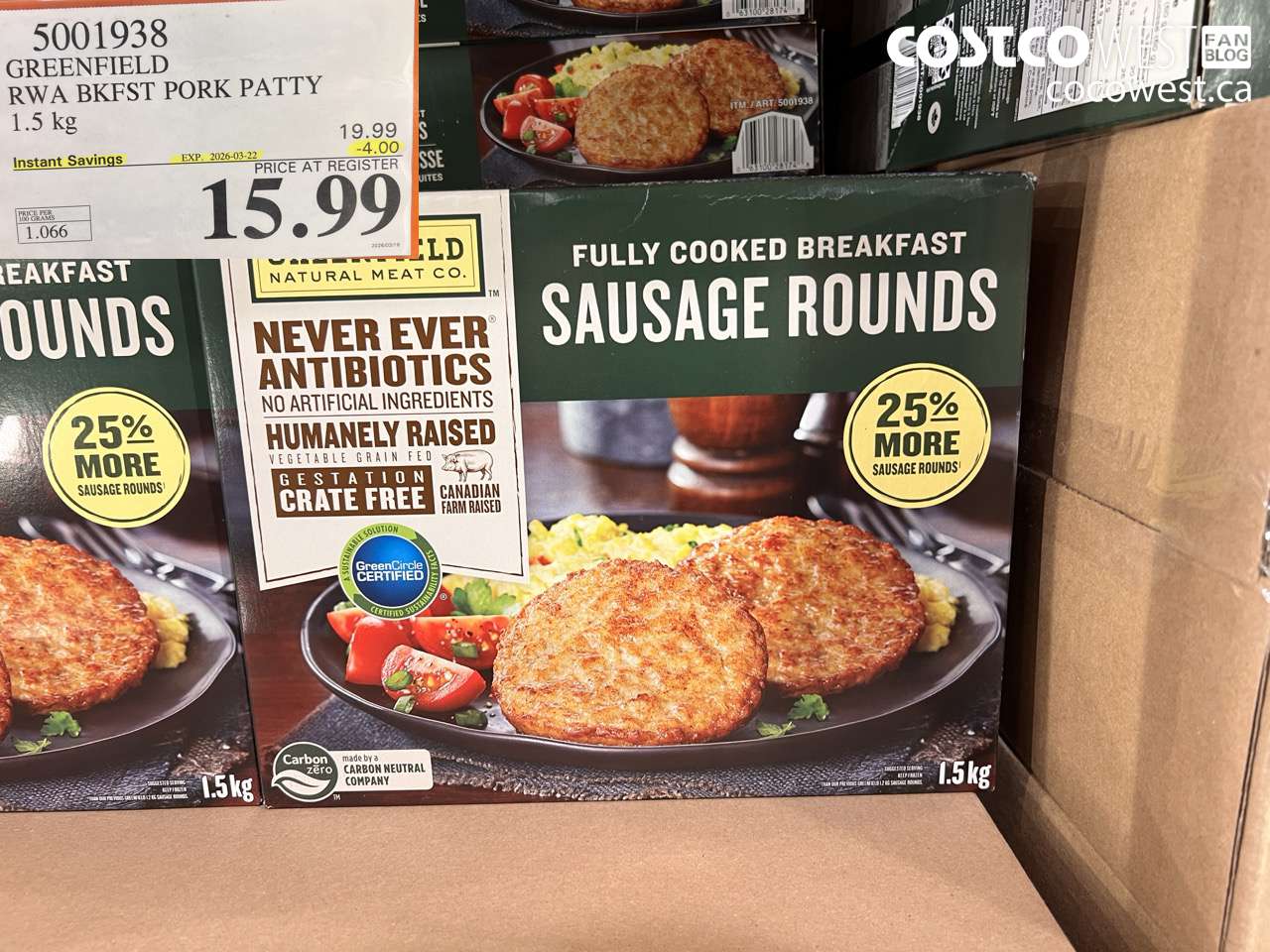 5001938 GREENFIELD RWA BKFST PORK PATTY 1.5KG ($4.00 INSTANT SAVINGS EXPIRES ON 2026-03-22) $15.99