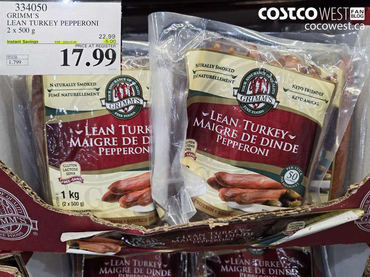 334050 GRIMM'S LEAN TURKEY PEPPERONI 2 X 500G ($5.00 INSTANT SAVINGS EXPIRES ON 2026-03-08) $17.99