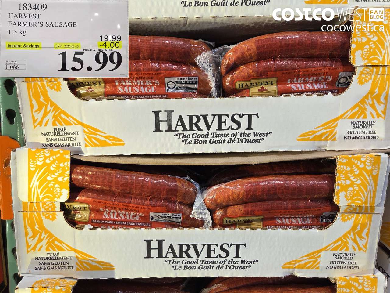 183409 HARVEST FARMER'S SAUSAGE 1.5 KG ($4.00 INSTANT SAVINGS EXPIRES ON 2026-03-15) $15.99