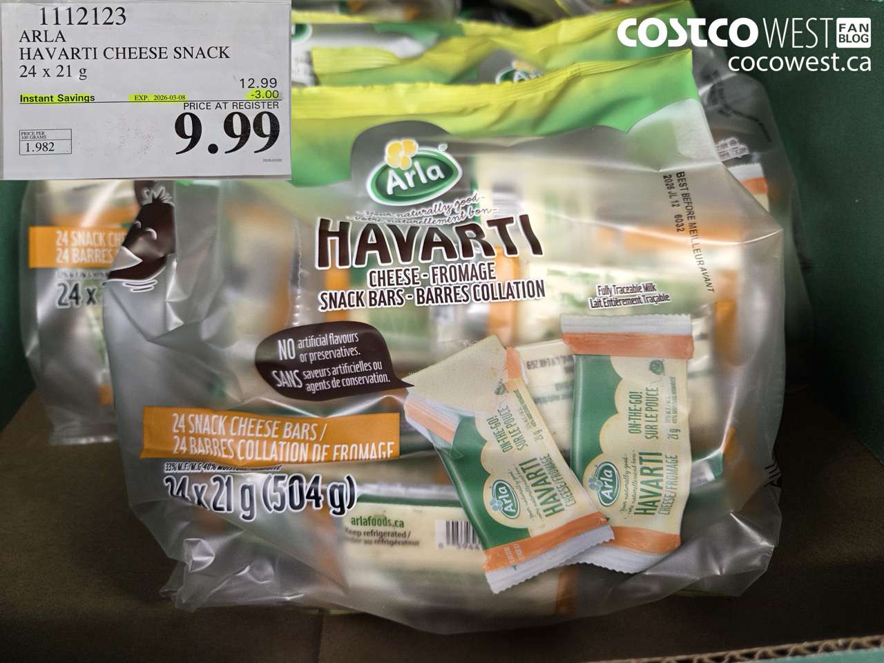 111123 HAVARTI CHEESE SNACK 24 X 21 G ($3.00 INSTANT SAVINGS EXPIRES ON 2026-03-08) $9.99