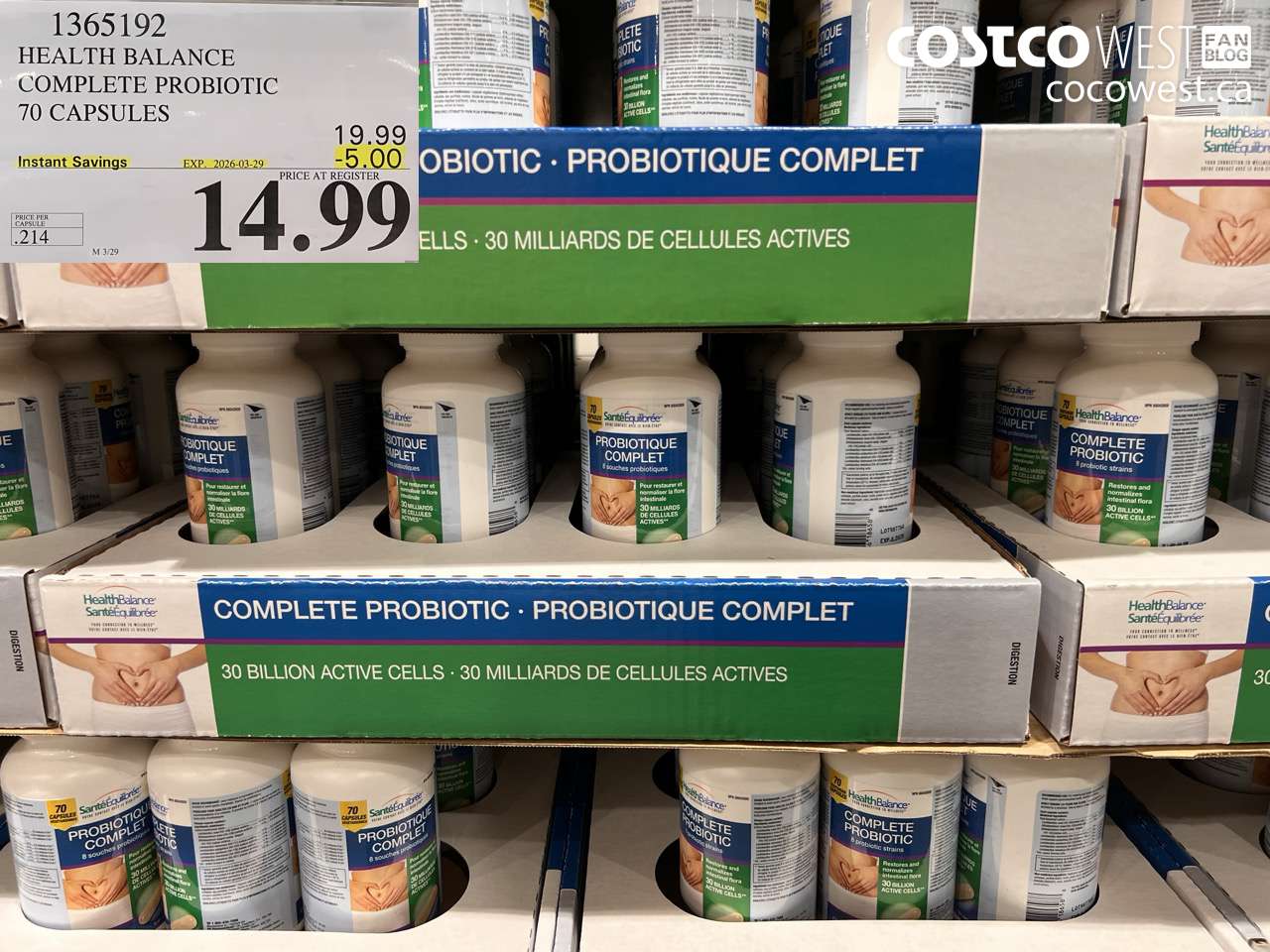 1365192 HEALTH BALANCE COMPLETE PROBIOTIC 70 CAPSULES ($5.00 INSTANT SAVINGS EXPIRES ON 2026-03-29) $14.99