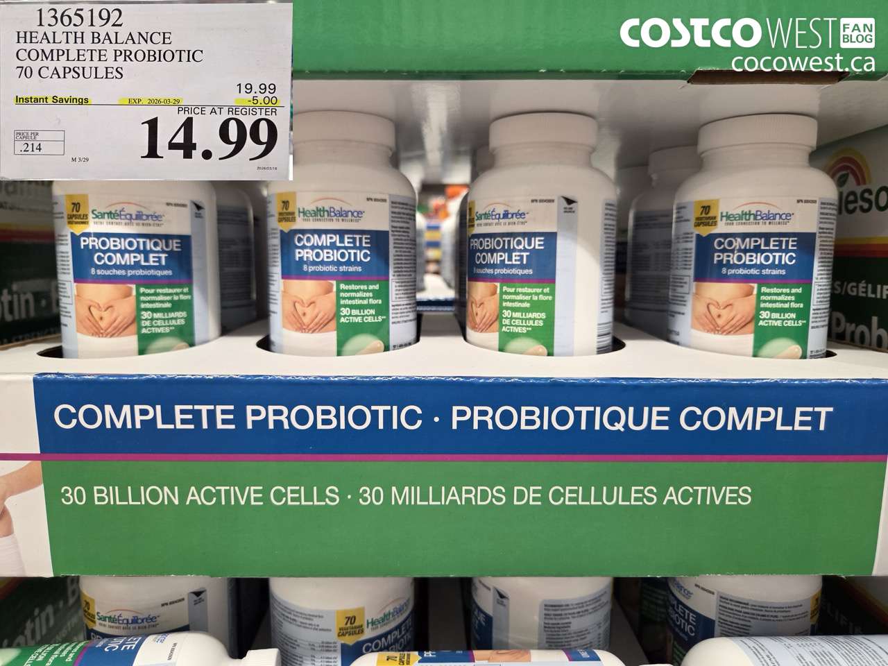 1365192 HEALTH BALANCE COMPLETE PROBIOTIC 70 CAPSULES ($5.00 INSTANT SAVINGS EXPIRES ON 2026-03-29) $14.99