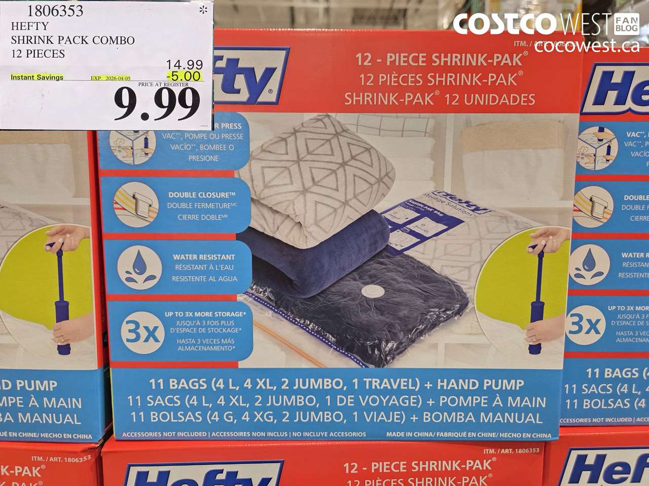 1806353 HEFTY SHRINK PACK COMBO 12 PIECES ($5.00 INSTANT SAVINGS EXPIRES ON 2026-04-05) $9.99