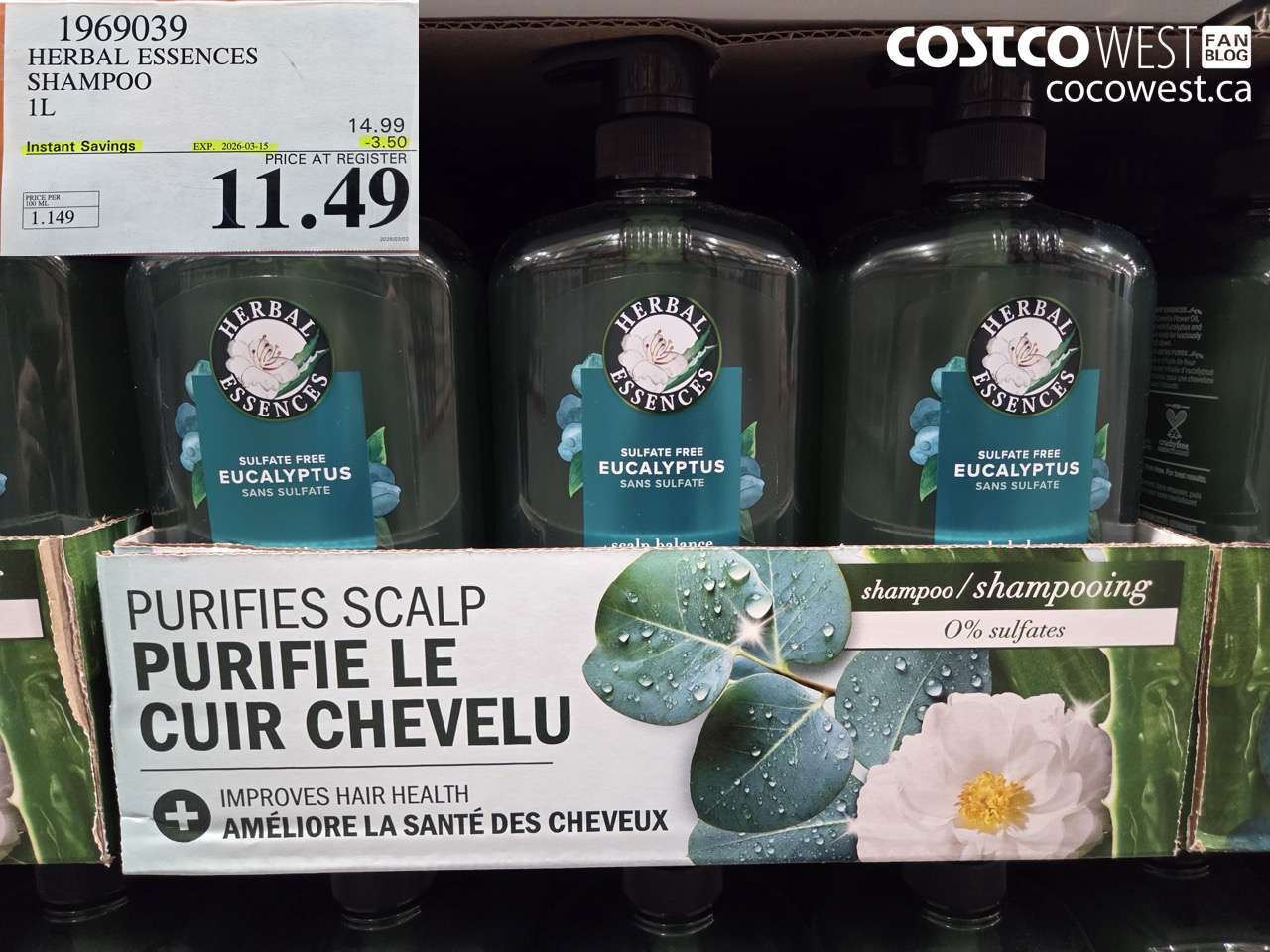 1969039 HERBAL ESSENCES SHAMPOO 1L ($3.50 INSTANT SAVINGS EXPIRES ON 2026-03-15) $11.49