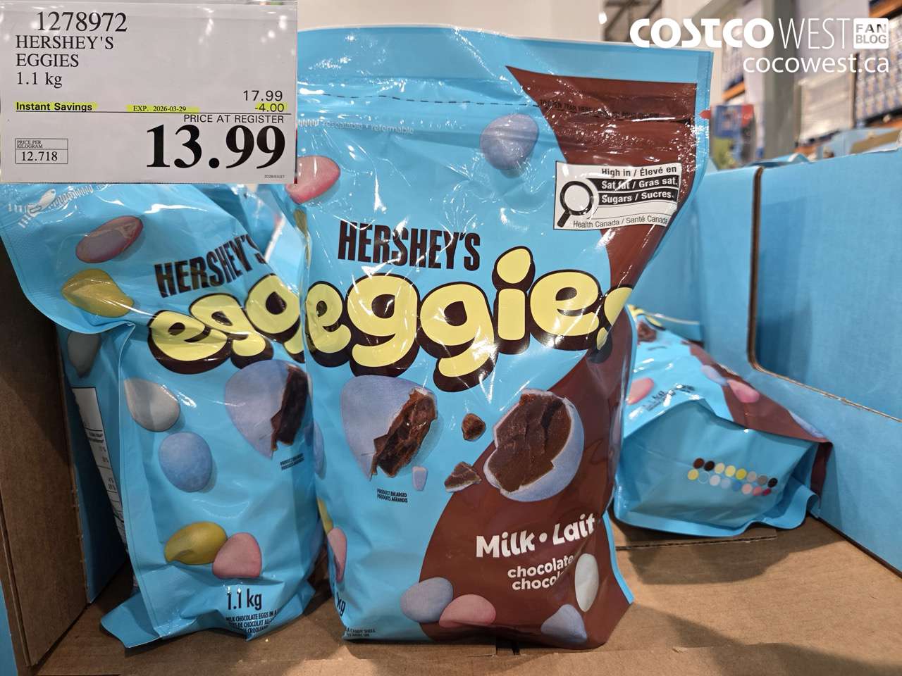 1278972 HERSHEY'S EGGIES 1.1KG ($4.00 INSTANT SAVINGS EXPIRES ON 2026-03-29) $13.99