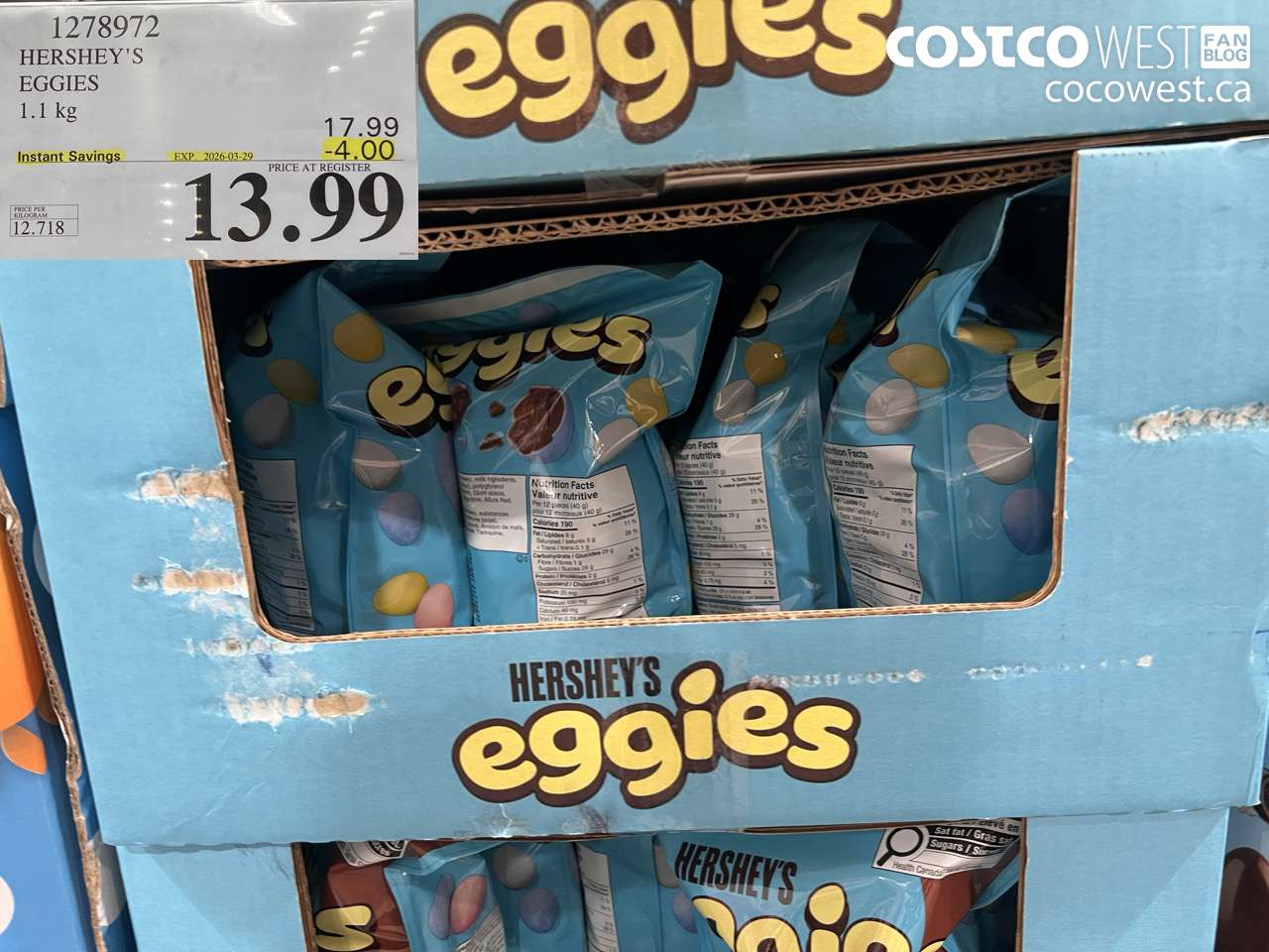 1278972 HERSHEY'S EGGIES 1.1 KG ($4.00 INSTANT SAVINGS EXPIRES ON 2026-03-29) $13.99