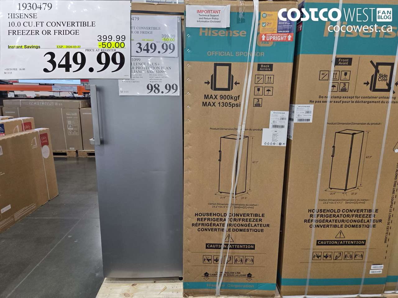 1930479 HISENSE 10.0 CU.FT CONVERTIBLE FREEZER OR FRIDGE ($50.00 INSTANT SAVINGS EXPIRES ON 2026-03-22) $349.99