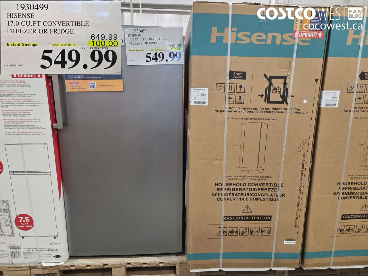 1930499 HISENSE 17.0 CU.FT CONVERTIBLE FREEZER OR FRIDGE ($100.00 INSTANT SAVINGS EXPIRES ON 2026-03-15) $549.99