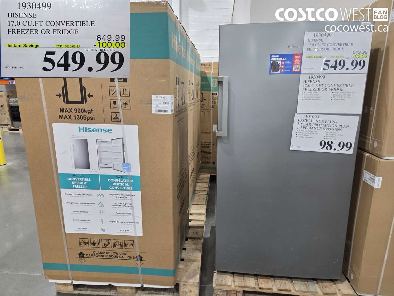 1930499 HISENSE 17.0 CU.FT CONVERTIBLE FREEZER OR FRIDGE ($100.00 INSTANT SAVINGS EXPIRES ON 2026-03-15) $549.99