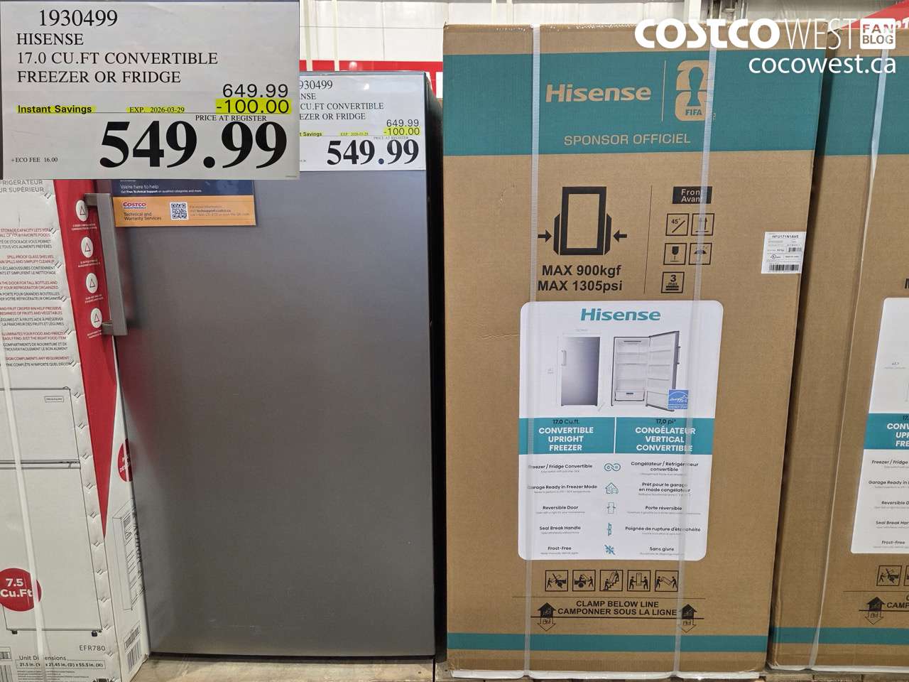 1930499 HISENSE 17.0 CU.FT CONVERTIBLE FREEZER OR FRIDGE ($100.00 INSTANT SAVINGS EXPIRES ON 2026-03-29) $549.99